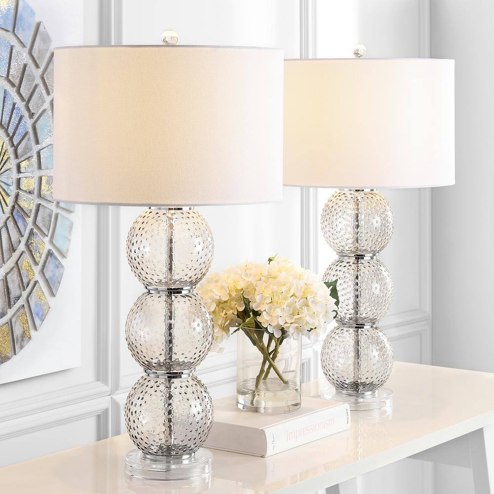 Port Robert Smoke Glass Table Lamp Set with Off-White Shades