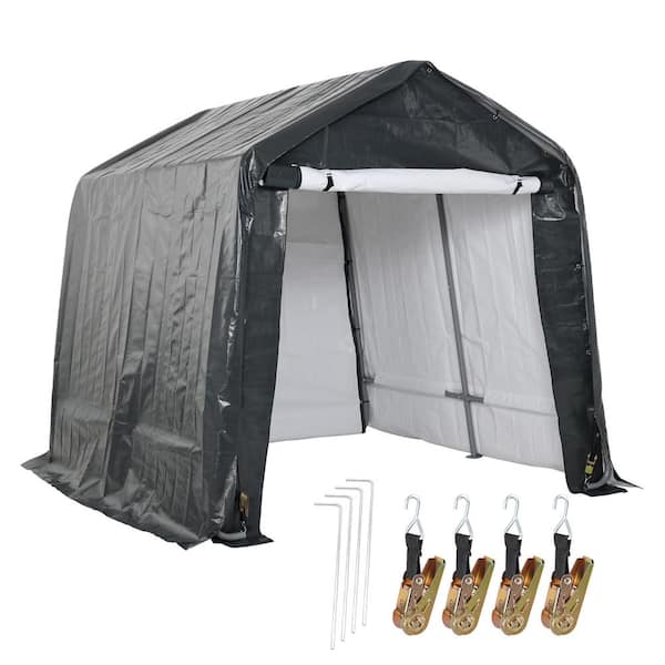 Aoodor 8 ft. x 6 ft. Outdoor Storage Shelter Shed Portable Garage in Gray