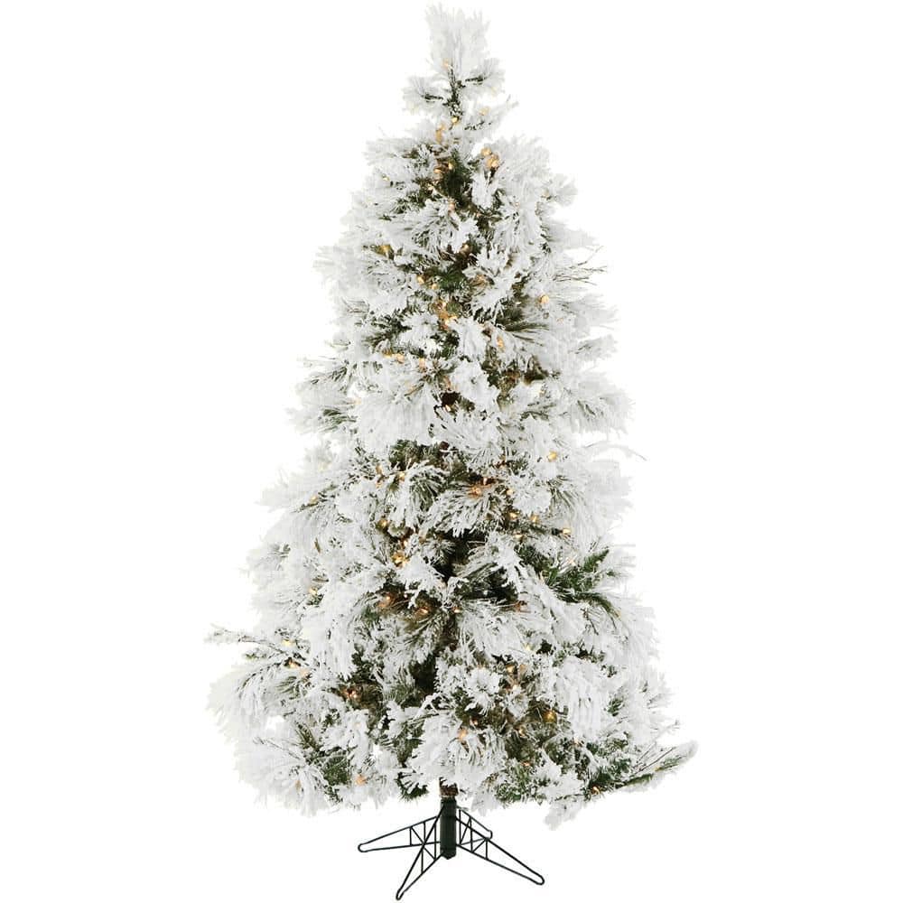 12 ft. Pre-lit LED Flocked Snowy Pine Artificial Christmas Tree with 1400 W