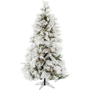 12 ft. Pre-lit LED Flocked Snowy Pine Artificial Christmas Tree with 1400 Warm White String Lights