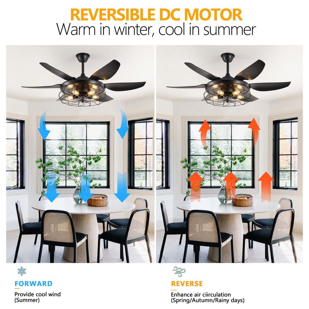 Matte Black 52'' Ceiling Fan with LED Light and Remote