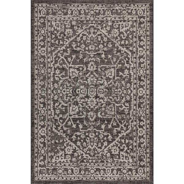 Malta Bohemian Medallion Textured Weave Indoor/Outdoor Black/Gray 5 ft. x 8 ft. Area Rug