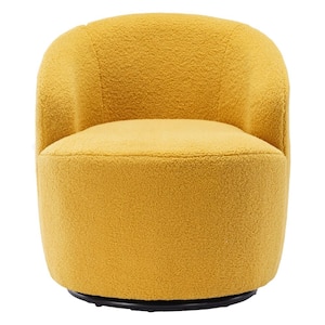 Yellow Teddy Fabric Swivel Accent Barrel Chair