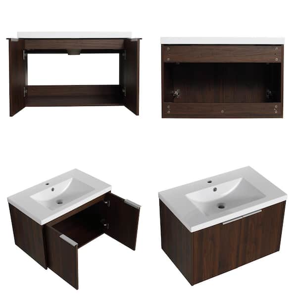 29.50 in. W x 18.10 in. D x 19.30 in. H Floating Wall-Mounted Bath Vanity in California Walnut with White Resin Top