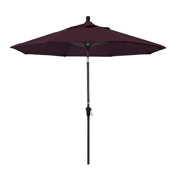 California Umbrella 9 ft. Aluminum Market Auto Tilt Bronze Patio Umbrella in Purple Pacifica