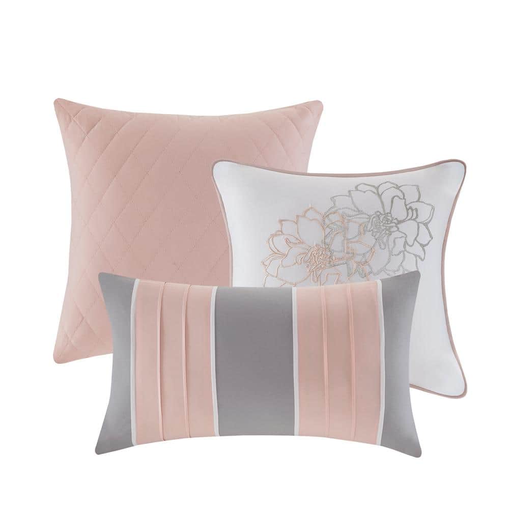 Lola Twin Gray and Blush Cotton Floral Comforter Set