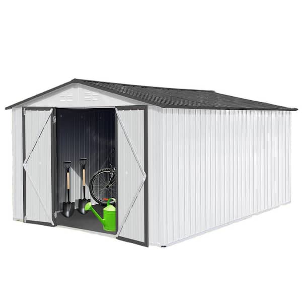 10 ft. W x 12 ft. D White Gray Metal Storage Shed with Sloped Roof, Air Vent Garden Tool Storage House(120 sq. ft. )