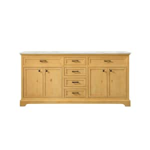 Timeless Home 72 in. W x 21.5 in. D x 35 in. H Double Bathroom Vanity in Natural Wood with White Marble