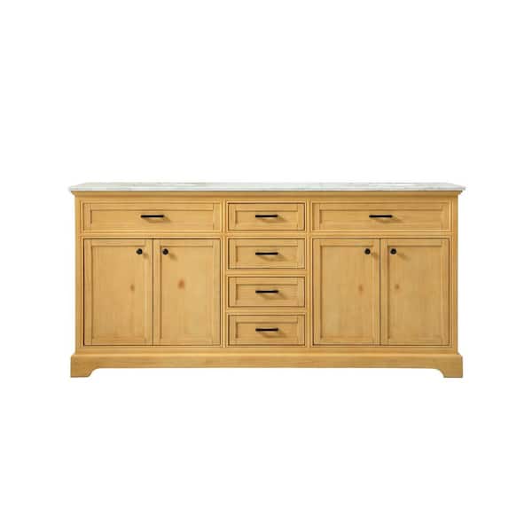 Unbranded Timeless Home 72 in. W x 21.5 in. D x 35 in. H Double Bathroom Vanity in Natural Wood with White Marble