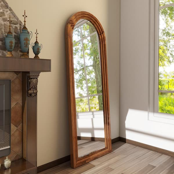 XRAMFY 64 in. H x 21 in. W Arched Classic Brown Wood Framed Full