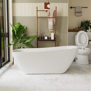 VELA 59 in. Modern Acrylic Rectangle Single Slipper Freestanding Flatbottom Non-Whirlpool Soaking Bathtub in White