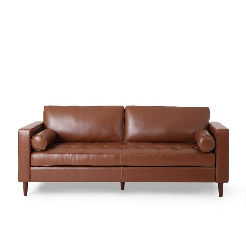 Cognac Brown Faux Leather Tufted 3-Piece Sofa and Club Chair Set