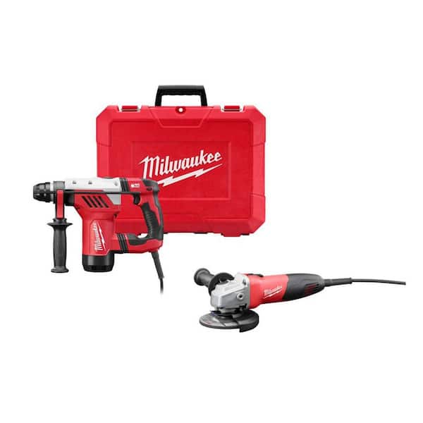 1-1/8 in. Corded SDS-Plus Rotary Hammer 7 Amp Corded and 4-1/2 in. Small Angle Grinder with Sliding Lock-On Switch