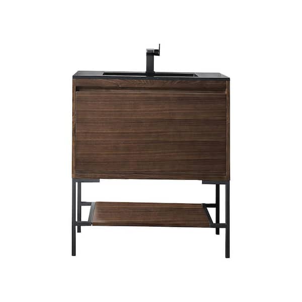 James Martin Vanities Milan 31.5 in. W x 18.1 in. D x 36 in. H Bathroom Vanity in Mid Century Walnut with Charcoal Black Composite Top
