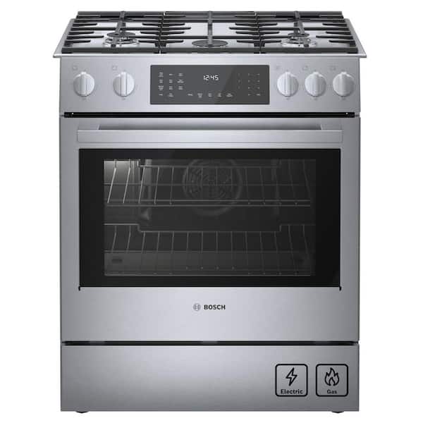 Benchmark Series 30 in. 4.6 cu. ft. Slide-In Dual Fuel Range with Gas Stove and Electric Oven in Stainless Steel
