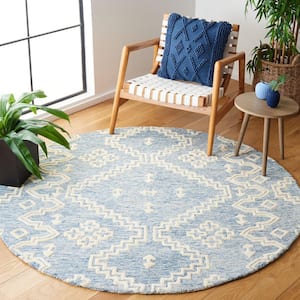 Abstract Blue/Ivory 6 ft. x 6 ft. Tribal Chevron Round Area Rug