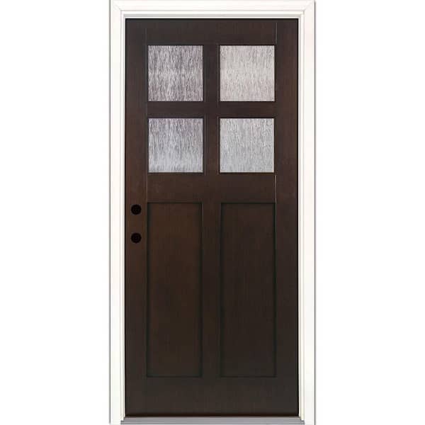 Feather River Doors 37.5 in. x 81.625 in. 4-Lite Cord Craftsman Stained Cocoa Teak Right-Hand Inswing Fiberglass Prehung Front Door