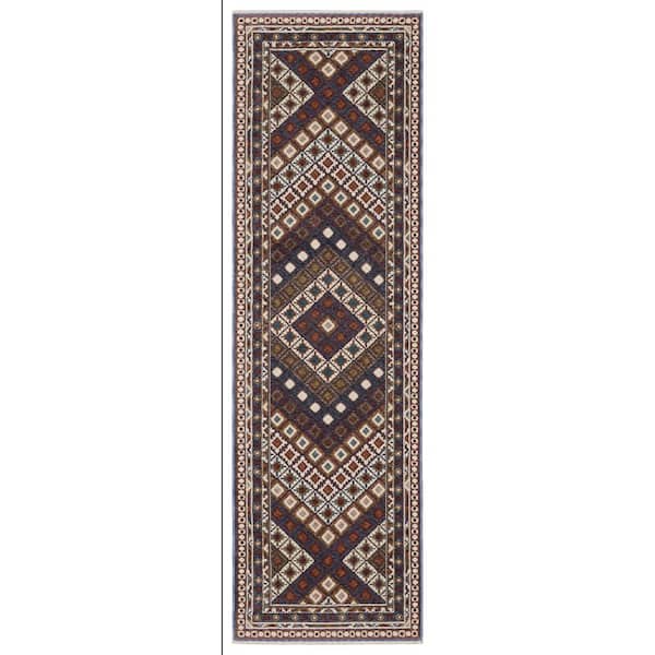 AVERLEY HOME Hunter Red/Multi-Colored 2 ft. x 8 ft. Geometric Diamond Polyester Fringe-Edge Indoor Runner Area Rug