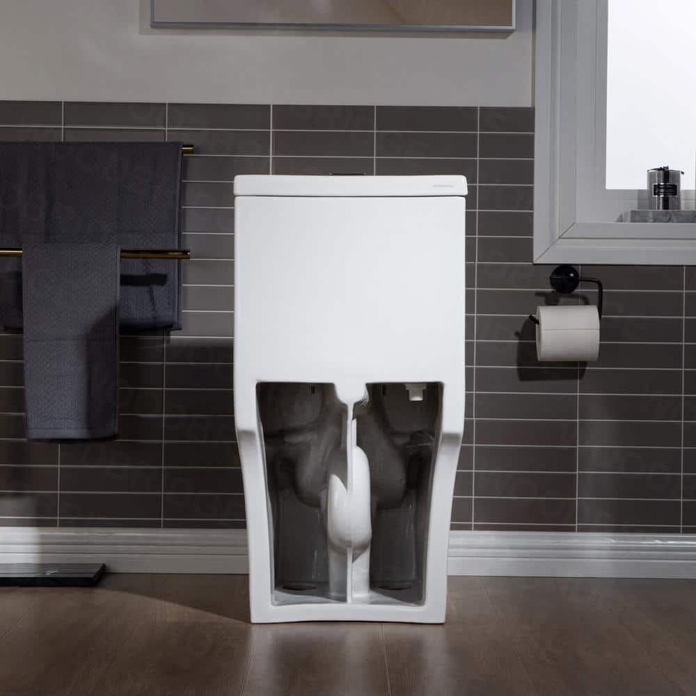 White Porcelain Elongated One-Piece Dual Flush Toilet with Smart Bidet