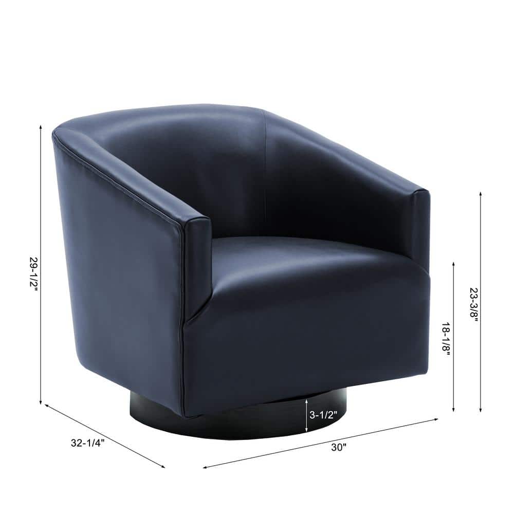 Midnight Blue Faux Leather Swivel Barrel Accent Chair
