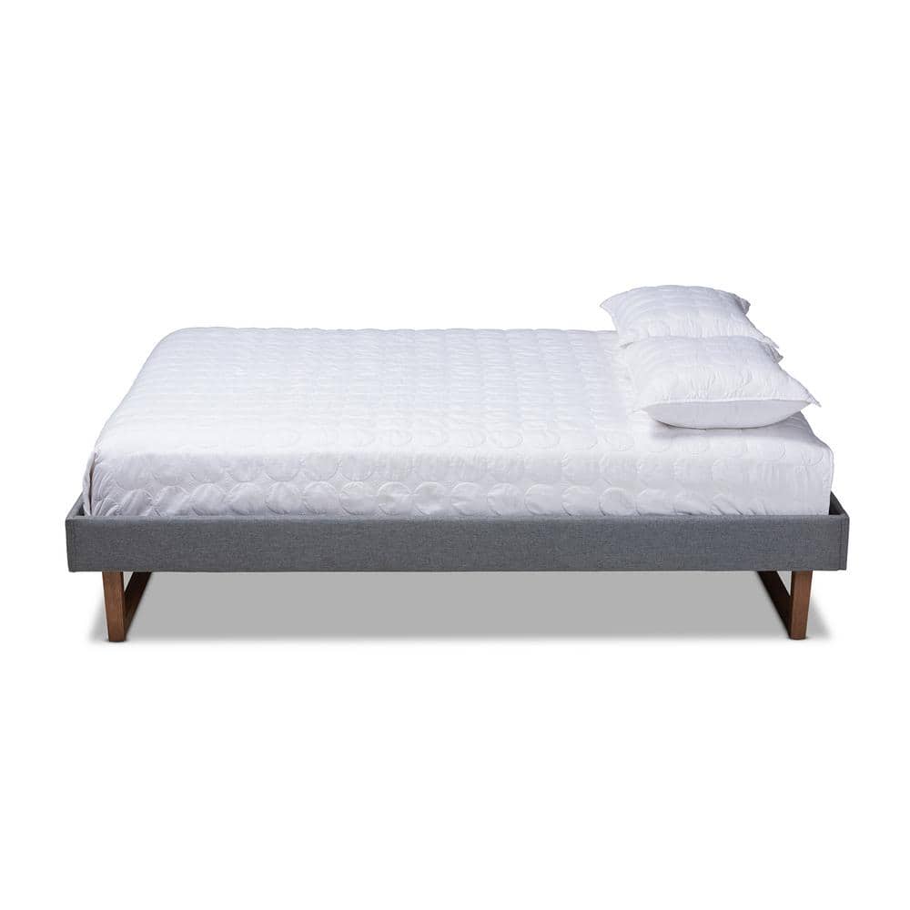 Liliya King Walnut Wood and Grey Upholstered Platform Bed
