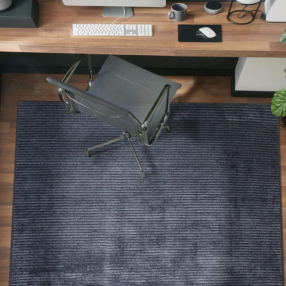 Dark Gray Flat Woven Stripe Synthetic Area Rug 5' x 7'