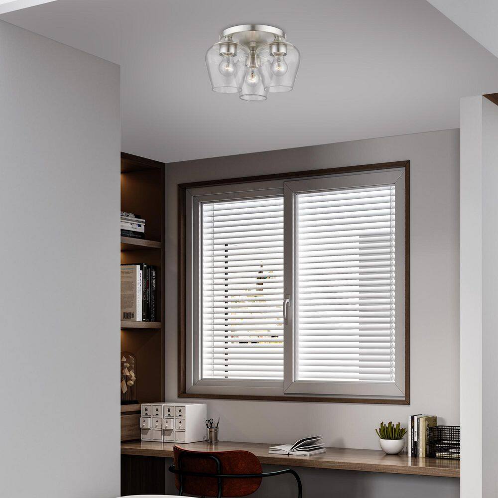 Elegant Brushed Nickel 3-Light Flush Mount with Clear Glass Shade