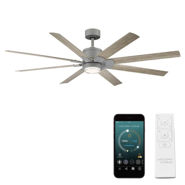 Modern Forms Renegade 66 in. LED Indoor/Outdoor Graphite Weathered Wood 8-Blade Smart Ceiling Fan with Light Kit and Remote Control
