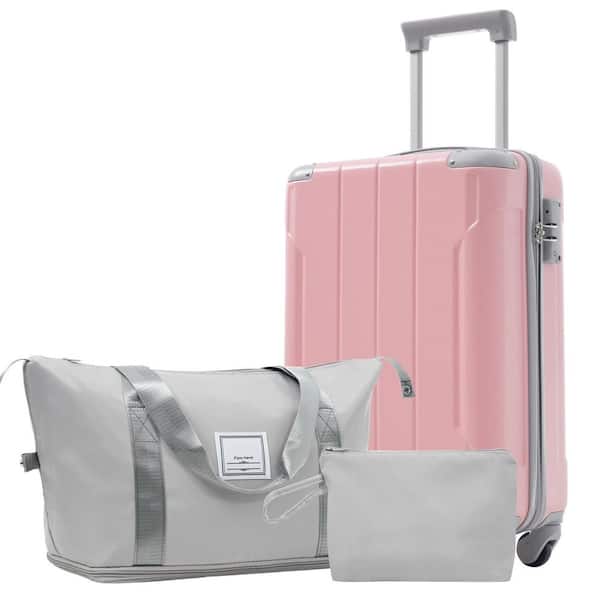 3 Bags 3-Piece Pink Lady ABS Hardshell Spinner 20 in. Luggage Set with an Expandable Travel Duffel Bag, a Toiletry Bag