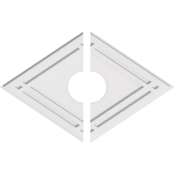Ekena Millwork 32 in. W x 21-3/8 in. H x 6 in. ID x 1 in. P Diamond Architectural Grade PVC Contemporary Ceiling Medallion (2-Piece)
