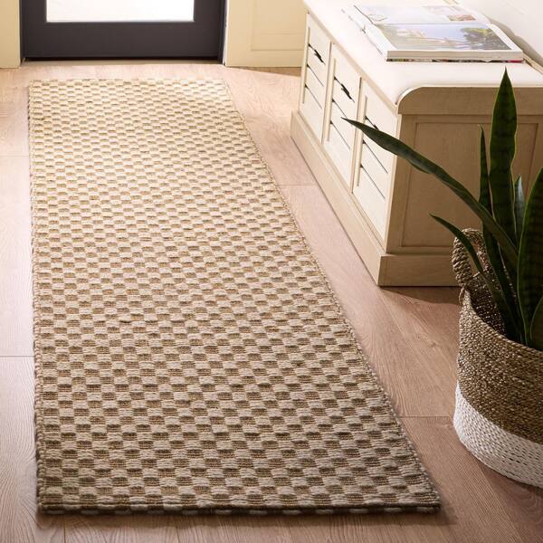 Natural Fiber 2 ft. x 8 ft. Ivory/Natural Check Runner Rug