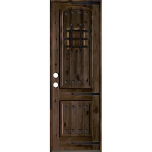 30 in. x 96 in. Mediterranean Knotty Alder Arch Top 2 Panel Right-Hand/Inswing Black Stain Wood Prehung Front Door