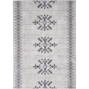 57 Grand Machine Washable Ivory/Charcoal 6 ft. x 9 ft. Center medallion Contemporary Area Rug