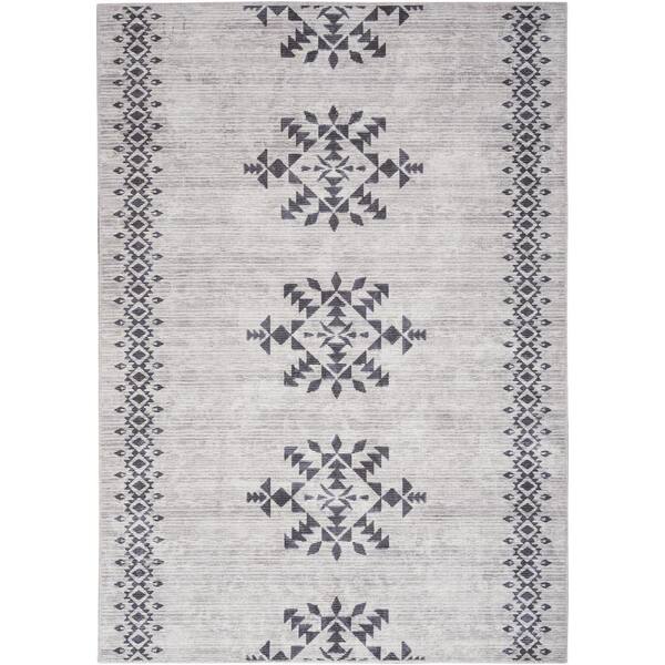 57 Grand Machine Washable Ivory/Charcoal 6 ft. x 9 ft. Center medallion