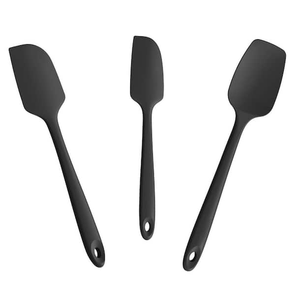 3-Piece Silicone Black Nonstick Heat Resistant Spatula Scraper Set Food Grade Kitchen Baking Cooking Tool