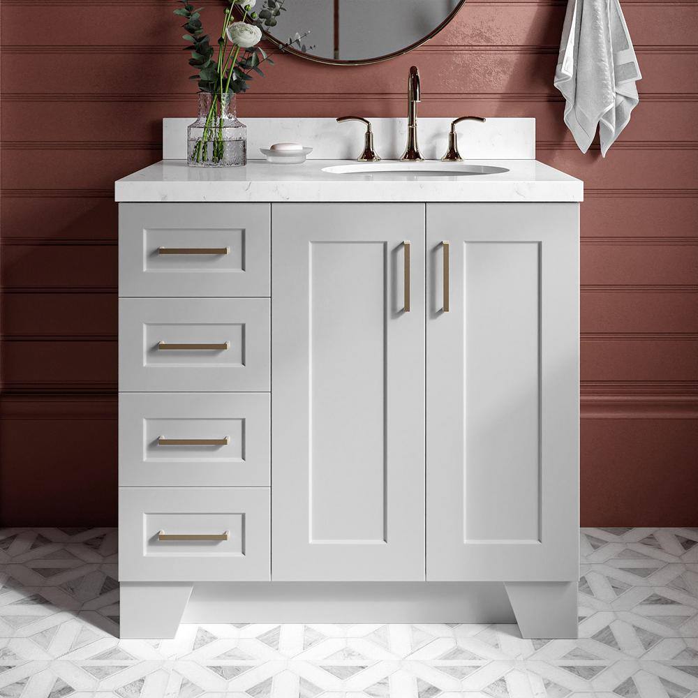 Gray Freestanding Single Vanity with Brass Hardware