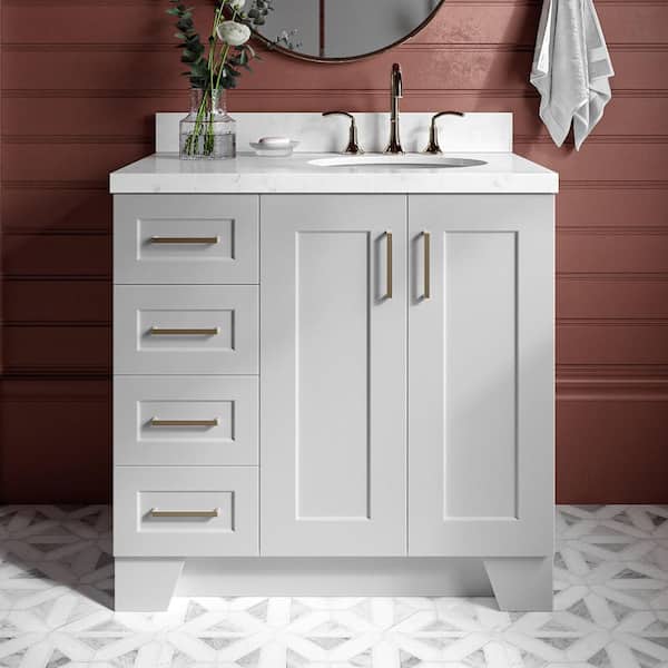 ARIEL Taylor 36.25 in. W x 22 in. D x 36 in. H Single Sink Freestanding Bath Vanity in Grey with Carrara Quartz Top