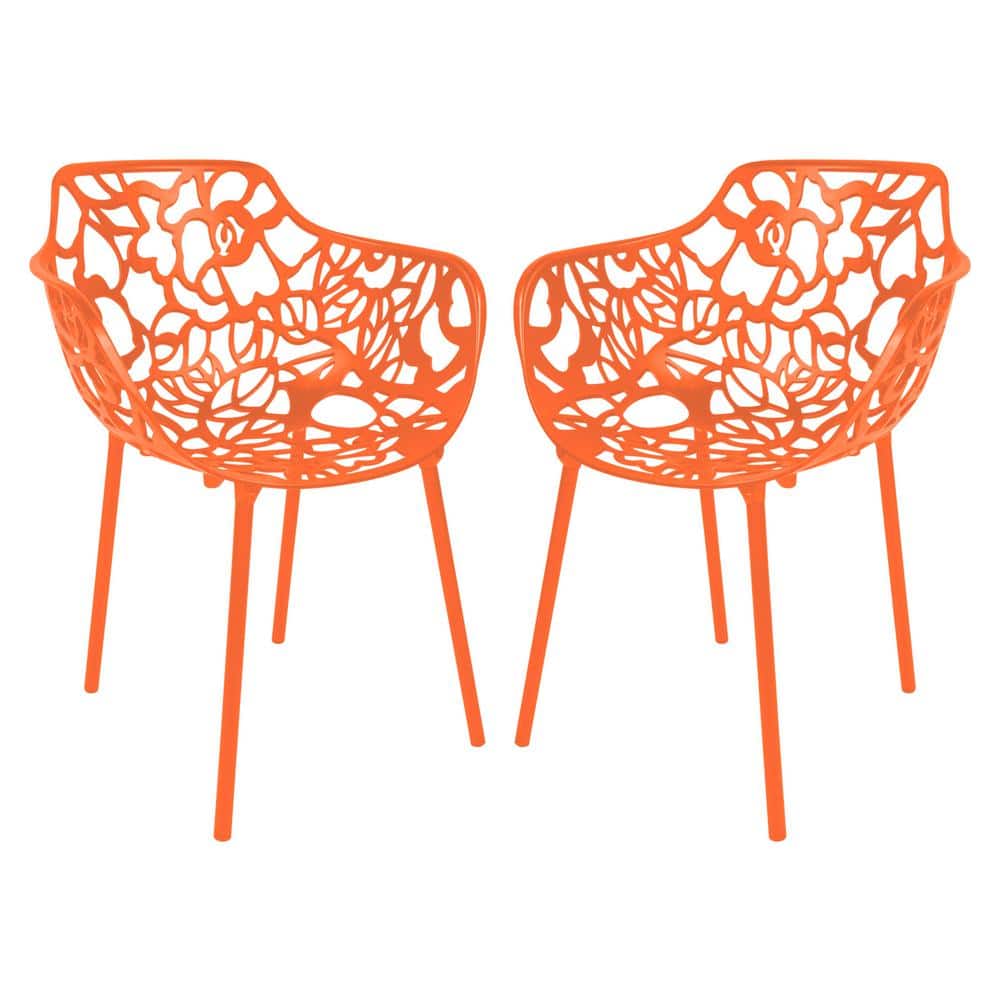 Devon 22" Orange Aluminum Modern Outdoor Dining Chair Set
