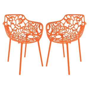Orange Devon Modern Aluminum Patio Stackable Outdoor Dining Chair (Set of 2)