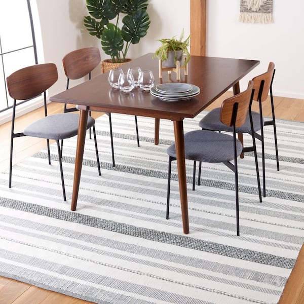 Kilim 8 ft. x 10 ft. Silver/Ivory Striped High-Low Area Rug