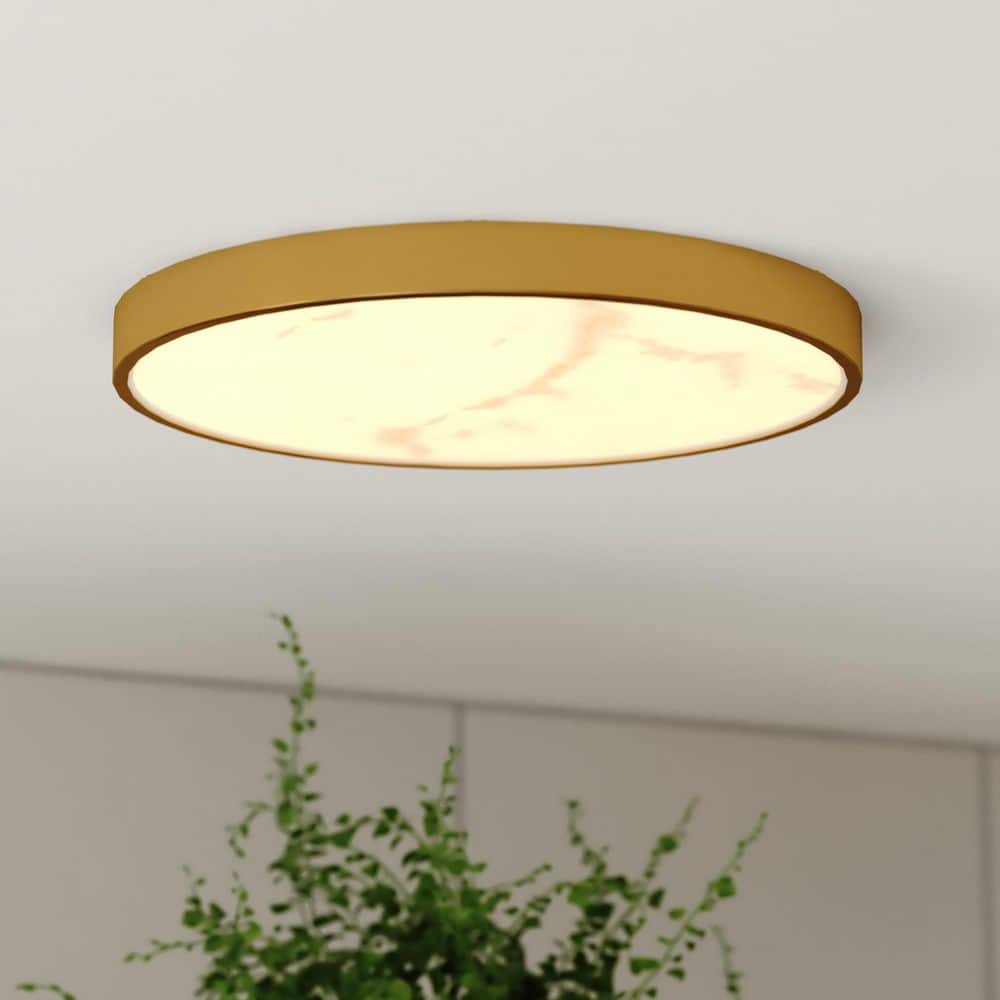 Aurelia 12 in. Contemporary Round Gold Brushed Brass Integrated LED Flush Mount Ceiling Light with White Alabaster Shade price history on PriceWatchPro