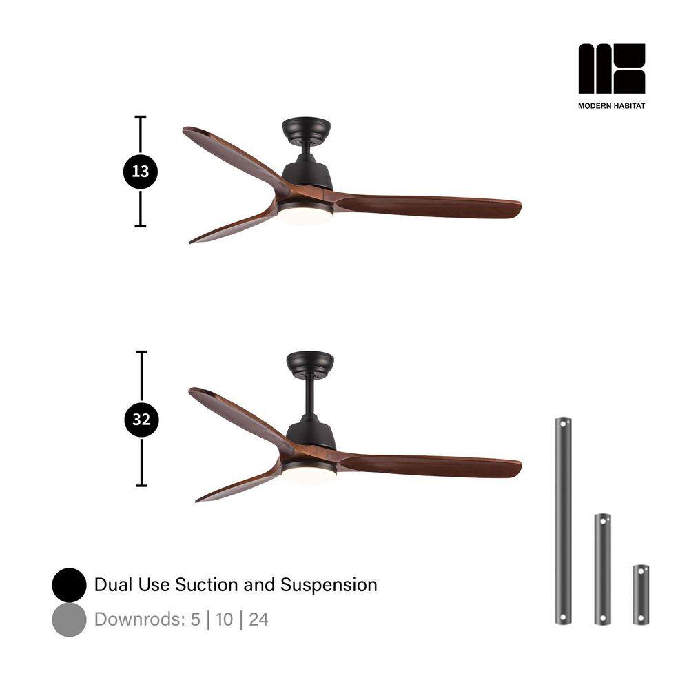 AuraVista 52-Inch Black and Medium Red Oak Ceiling Fan with LED Light and Remote
