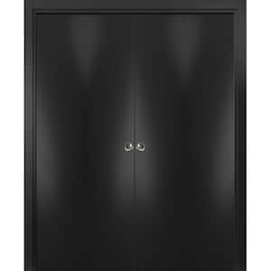 0010 72 in. x 80 in. Flush Solid Wood Black Finished Wood Bifold Door with Double Hardware