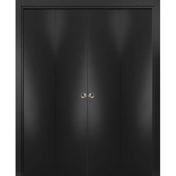 Sartodoors 0010 96 in. x 96 in. Flush Solid Wood Black Finished Wood Bifold Door with Double Hardware