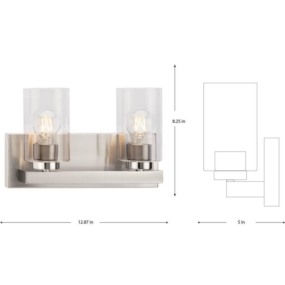Brushed Nickel Cylinder Dimmable 2-Light Vanity Fixture