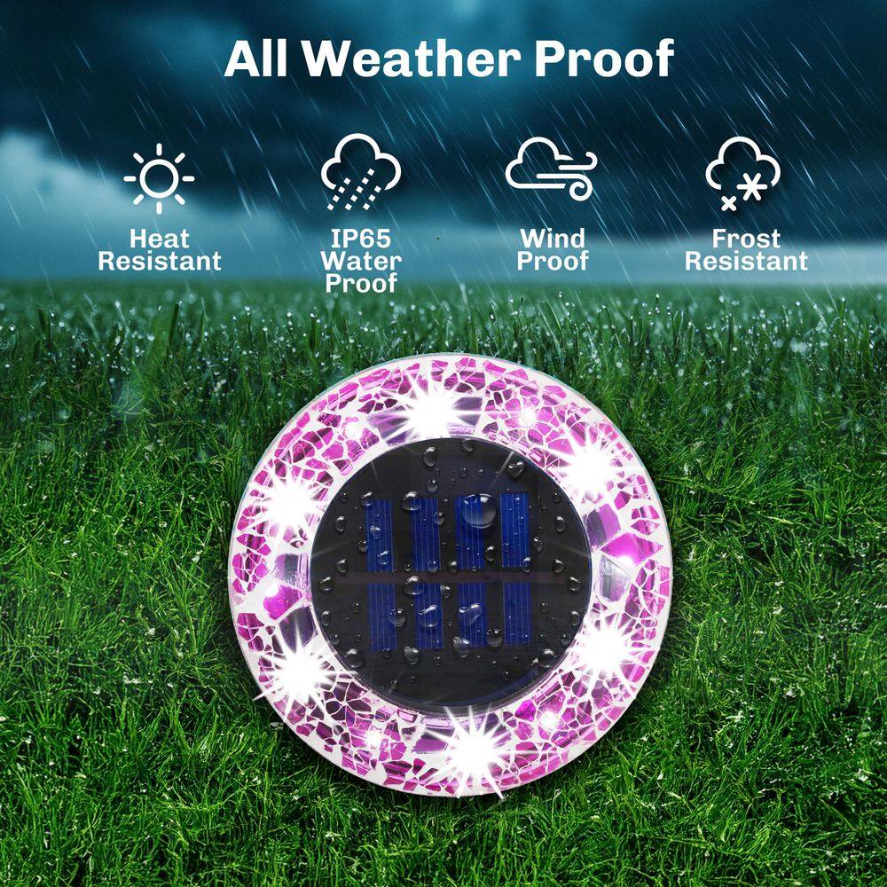 Pink Mosaic Solar LED Pathway Disk Lights Multipack