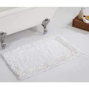 Shaggy Border Collection Rug White 21 in. x 34 in. 100% Cotton Bath Rug