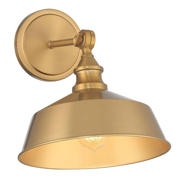 TUXEDO PARK LIGHTING 10 in. W x 10 in. H 1-Light Natural Brass Wall Sconce with Adjustable Metal Shade