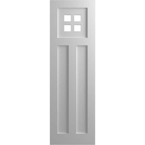 Ekena Millwork 18 in. x 74 in. True Fit PVC San Antonio Mission Style Fixed Mount Flat Panel Shutters Pair in Primed