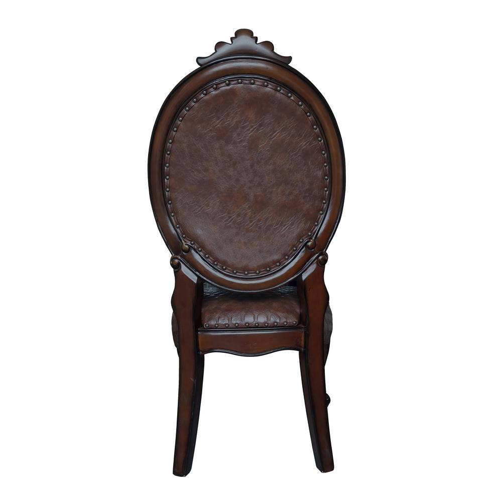 Cherry Finish Faux Leather Upholstered Armless Side Chair Set